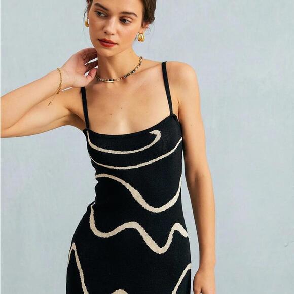 RIHOAS The Black Wave Mermaid Hem Knit Midi Dress XS - Picture 2 of 8